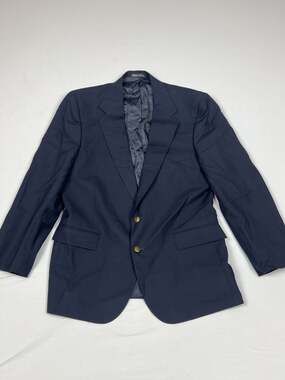 Stafford Executive Men's Navy Blue Worsted Wool Gold Button Blazer Sport Coat